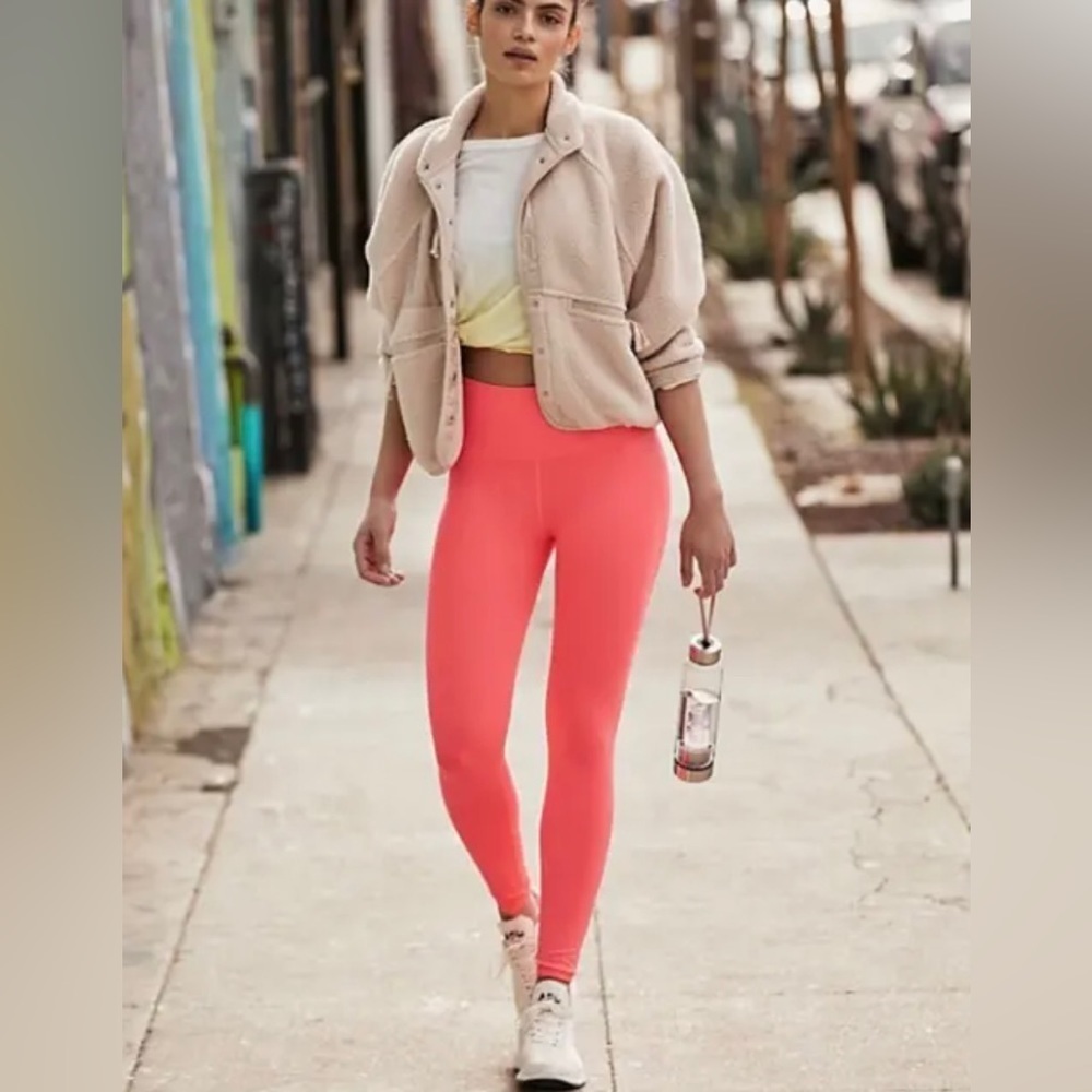 Free People FP Movement Good Karma Leggings In Neon Coral. NEW
